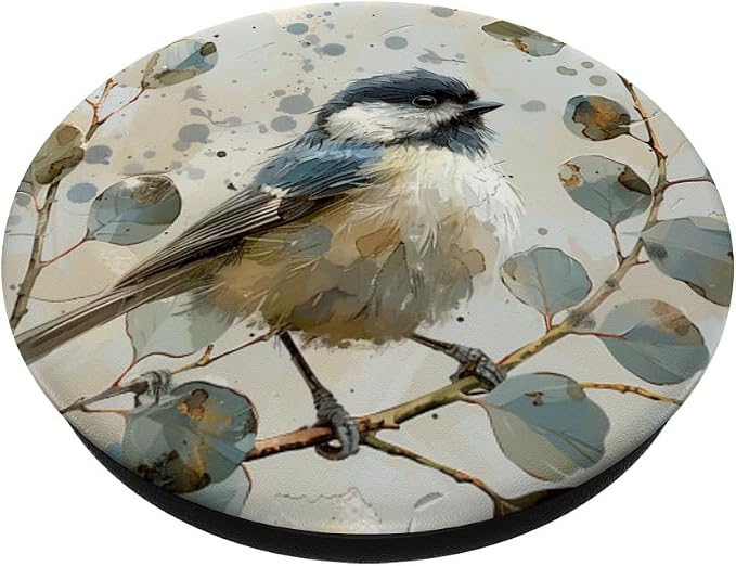 Van Gogh Style Eucalyptus Black Capped Chickadee Bird PopSockets Adhesive PopGrip