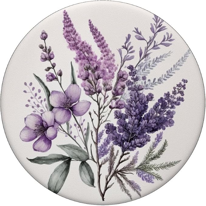 Purple Lavender Blossom Leaves Flowers Floral Girly PopSockets Adhesive PopGrip