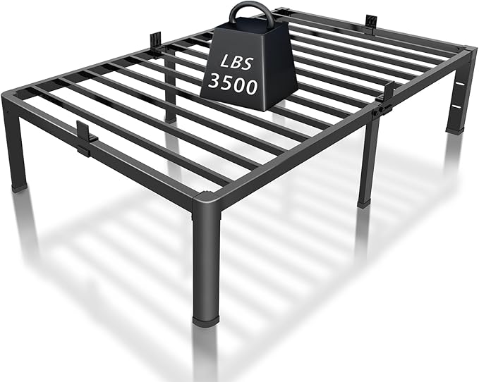 ROIL 12 inch Twin XL Bed Frames with Headboard Hole and Round Corner Legs Mattress Retainers 3500LBS Heavy Duty Steel Slats No Box Spring Needed Platform Noise-Free Underneath Storage