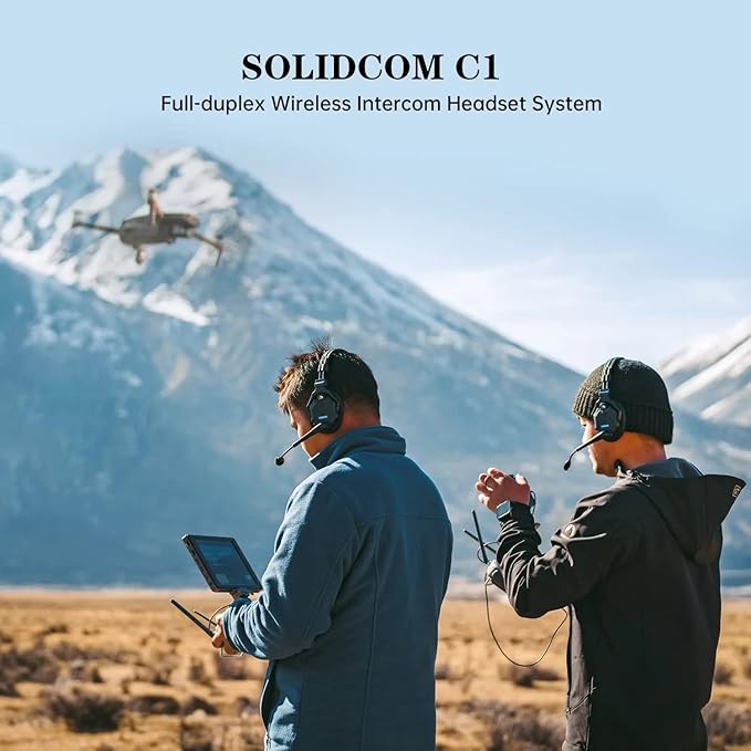 Hollyland Solidcom C1 3-Person 1100ft Full-Duplex Wireless Headset Intercom System for Team Communication Group Talk Single-Ear Headset with 1 Master & 2 Remote Headsets