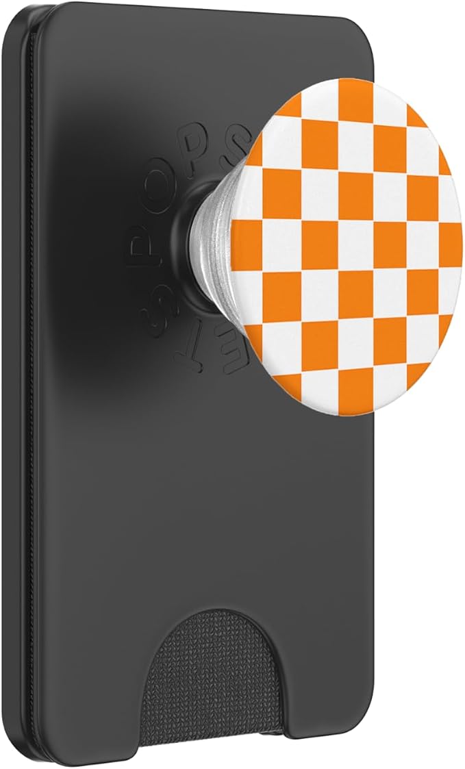 Checkered Orange and White Checkerboard Pattern Design Gift PopSockets Adhesive PopGrip