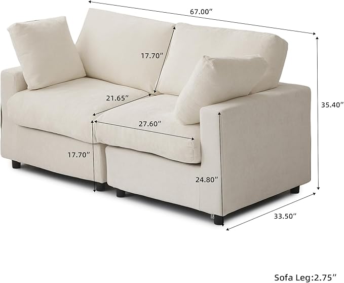 JACH 67" Love Seat Sectional Couches for Living Room, Deep Seat Modular Sofa, Cloud Sectional Couch, Sofa Covers Washable, Minimalist Modern Couch for Living Room, Apartment, Beige