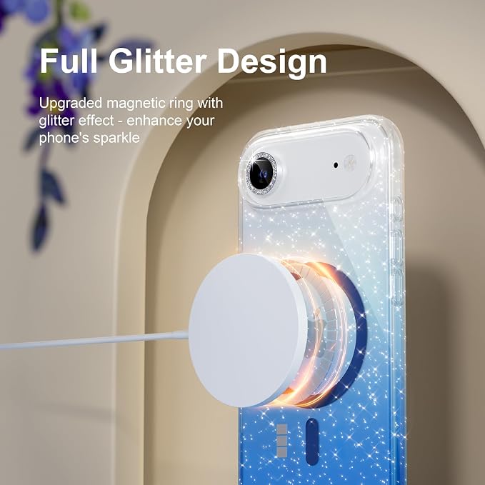 Choiche for iPhone 15 Pro Max Case Compatible with MagSafe Glitter Black | Women Girly Cute Glitter Sparkly Magnetic Phone Case with Diamond Camera Lens Protectors Military-Grade Drop Protection 6.7