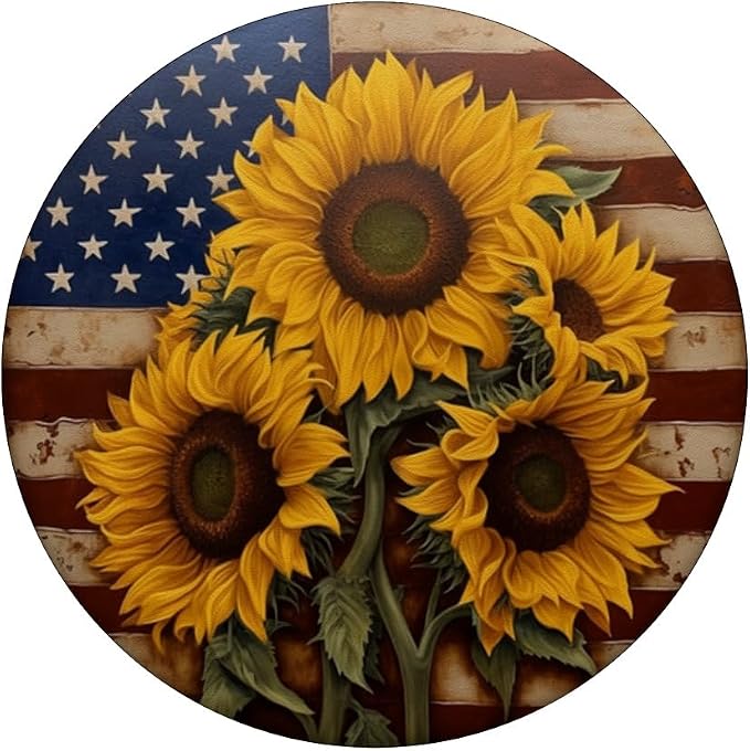 American Flag with Sunflowers PopSockets Adhesive PopGrip