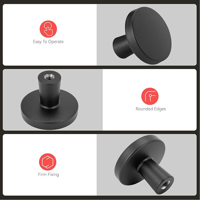 homdiy 15 Pack Black Cabinet Knobs Round Matte Kitchen Handles Zinc Alloy Metal Hardware for Dresser Drawer Desk Cupboard