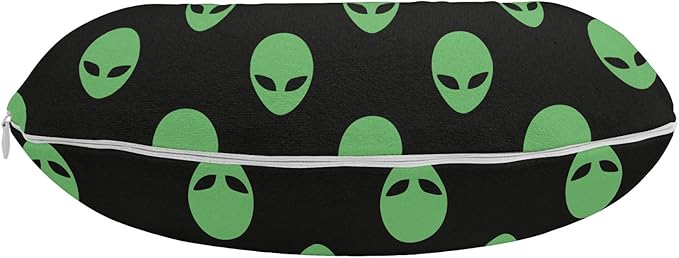 Ambesonne Alien Travel Pillow Neck Rest, Supernatural Martiansal Beings from Other Planets Head of an Alien, Memory Foam Traveling Accessory for Airplane and Car, 12", Fern Green Black