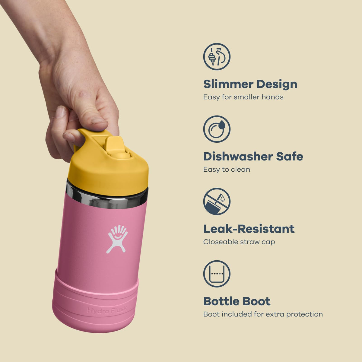 Hydro Flask 12 Oz Kids Wide Mouth Straw Cap And Boot Peony