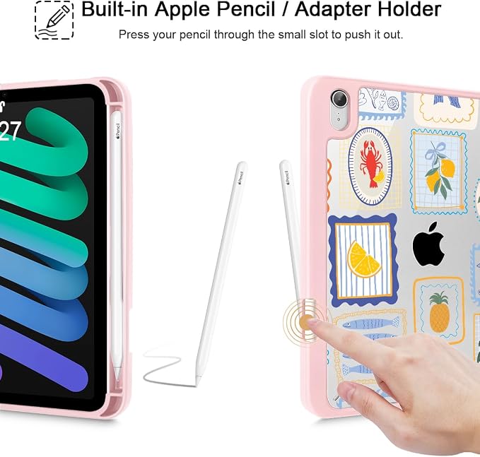 Case for iPad mini (A17 Pro 7th Generation) 2024/iPad Mini (6th Gen) 8.3 Inch with [Built-in Pencil Holder] Shockproof Cover with Clear Transparent Back Shell &amp Auto Wake/Sleep - Blue Bows