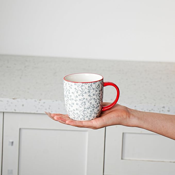 Ceramic Coffee Mugs Set - 10 Oz Large Porcelain Tea Cups with Handle for Milk Cappuccino Latte Tea Cocoa - Microwave Dishwasher Safe - Christmas Housewarming Gift -Set of 6 - Assorted Colors