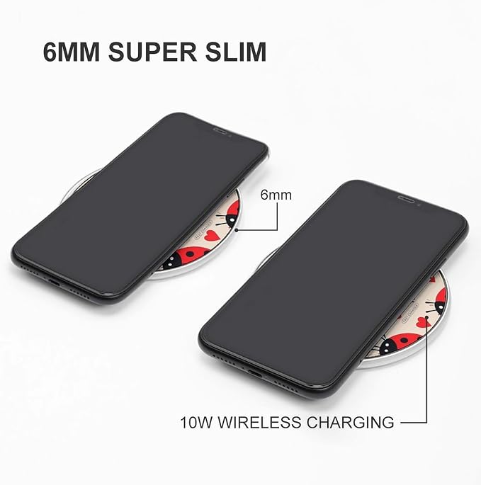 Ladybug Wireless Charger Portable Fast Charging Pad Lightweight Wireless Charging Pad 10W Slim Charging Station for Phone Charger Mat for Travel Home Office Desk
