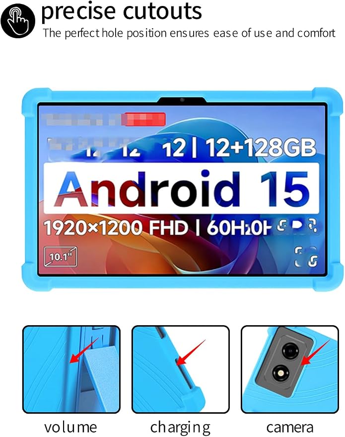 for BNCF 2025 Android 15 10.1 Inch Tablet CaseBOVUGAC Soft Silicone Adjustable Stand Shockproof Kids Friendly for BNCF 2025 Android 15 10.1 Tablet(Black)