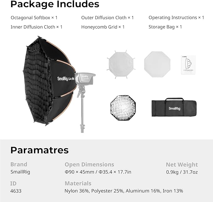 SmallRig 35"/90cm Softbox LA-O90 Quick Release Octagon Soft Box for Bowens Mount COB Lights for SMALLRIG for Neewer for Aputure for Godox