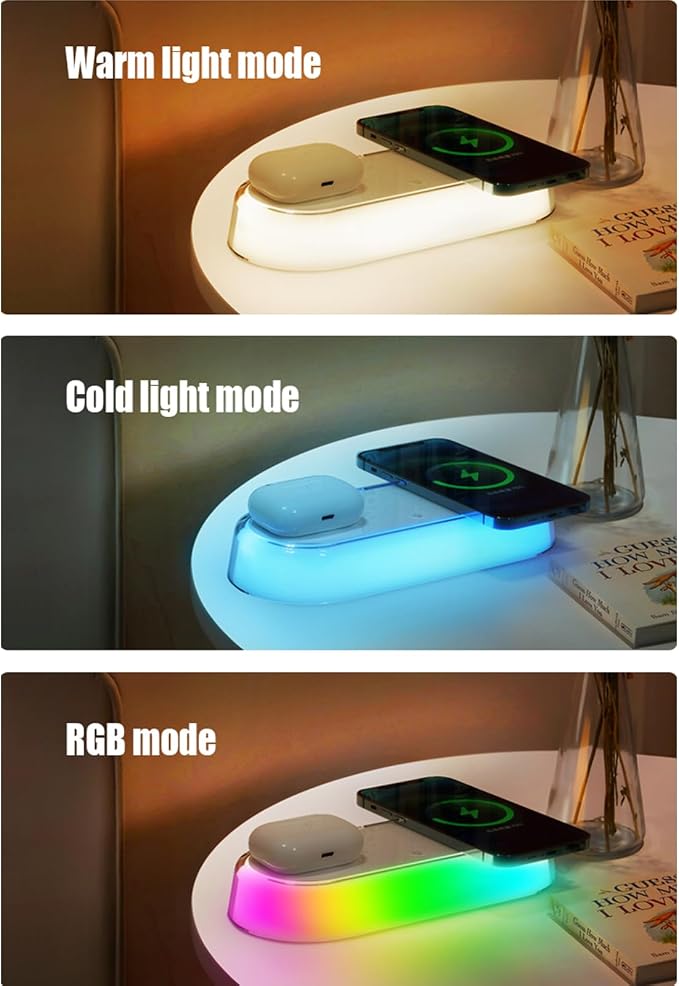 CENSHI Dual Wireless Charging Station LED Bedside Lamp for Home Use