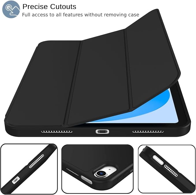 ProElite Smart Case for iPad (A16) 11th/10th Generation (2025/2022) Auto Sleep/Wake Cover Left Side Pencil Holder Soft Flexible Case Recoil Series - Black