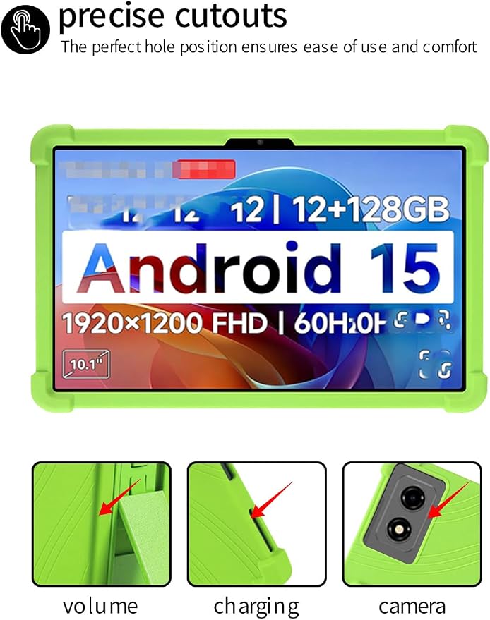 for BNCF 2025 Android 15 10.1 Inch Tablet CaseBOVUGAC Soft Silicone Adjustable Stand Shockproof Kids Friendly for BNCF 2025 Android 15 10.1 Tablet(Black)