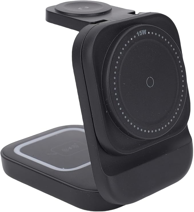 Multifunctional Wireless Charger 3 in 1 Fast Charger for Nightstand Black ABS 15W Charging Dock