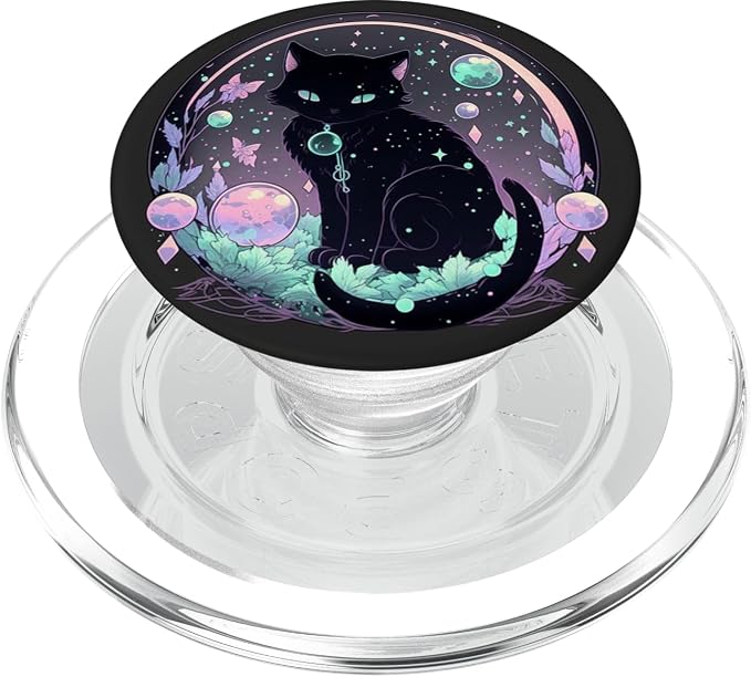 Moon Phases Crystal Witchy Cute Black Cat Kawaii Pastel Goth PopSockets Adhesive PopGrip