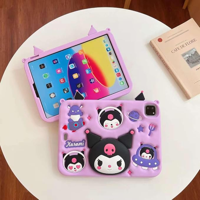 Cartoon Case for iPad mini 1/2/3/4/5 7.9，MONEHOYSY Cute Soft Silicone Kickstand [Drop ProofShock ProofAnti Slip] Back Stand Cover Case for Kids Children Teens Girls Boys (Kitty-1)