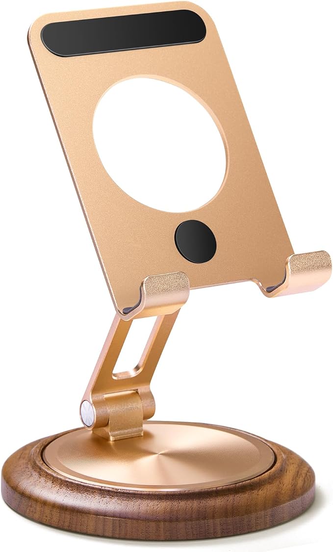 Dual Folding Phone Desk Stand Wood Black | Adjustable Foldable Beside Phone Holder