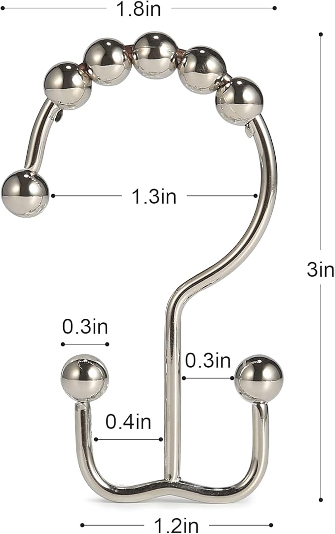 Shower Curtain Hooks, Goowin Shower Curtain Rings, Stainless Steel Shower Curtain Hooks Rust Proof Free Sliding Double Shower Hooks for Curtain, Shower Curtains & Liners (Nickel)