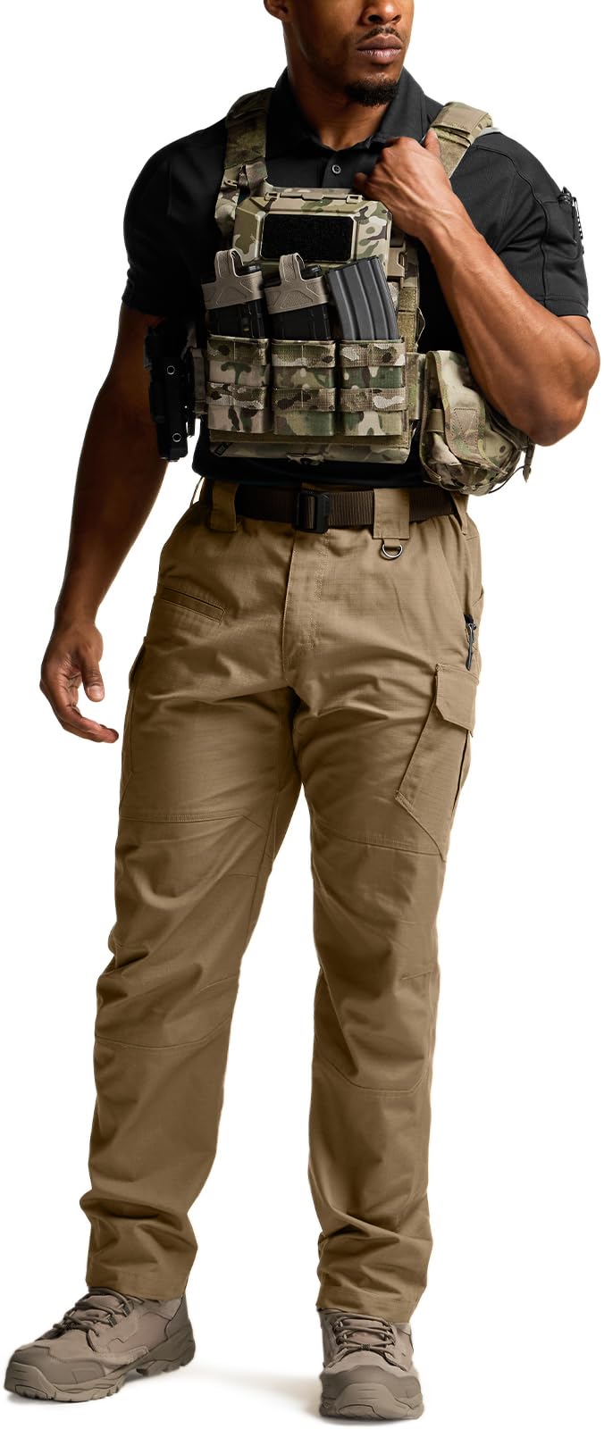 CQR Men's Tactical Pants, Water Resistant Ripstop Cargo Pants, Lightweight EDC Work Hiking Pants, Outdoor Apparel, Raider Mag Pocket Cougar, 32W x 32L