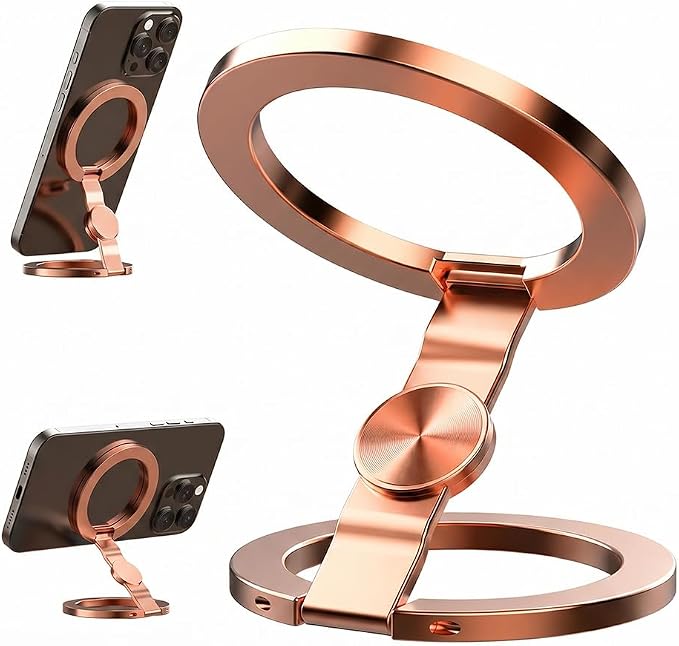 Magnetic Phone Stand Foldable 360° Rotating Phone Holder with Dual-Sided Magnetic Design Adjustable Desktop Stand for Home Office Travel and Daily Use (Grey-1)
