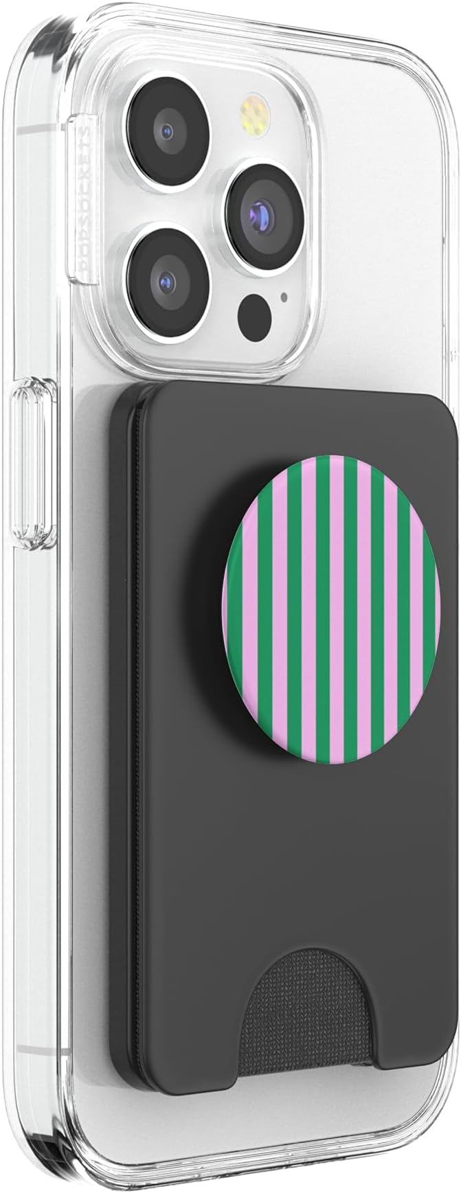 Green and Pink Striped Vertical Preppy Stripes Cute Girly PopSockets PopWallet for MagSafe