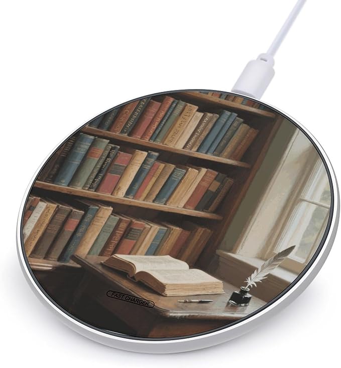 Books Wireless Charger with USB CableAluminum Alloy Frame 10W Max Compatible Fast Wireless Charging Pad- 3.2ft Cable Included for Travel Home Office Desk