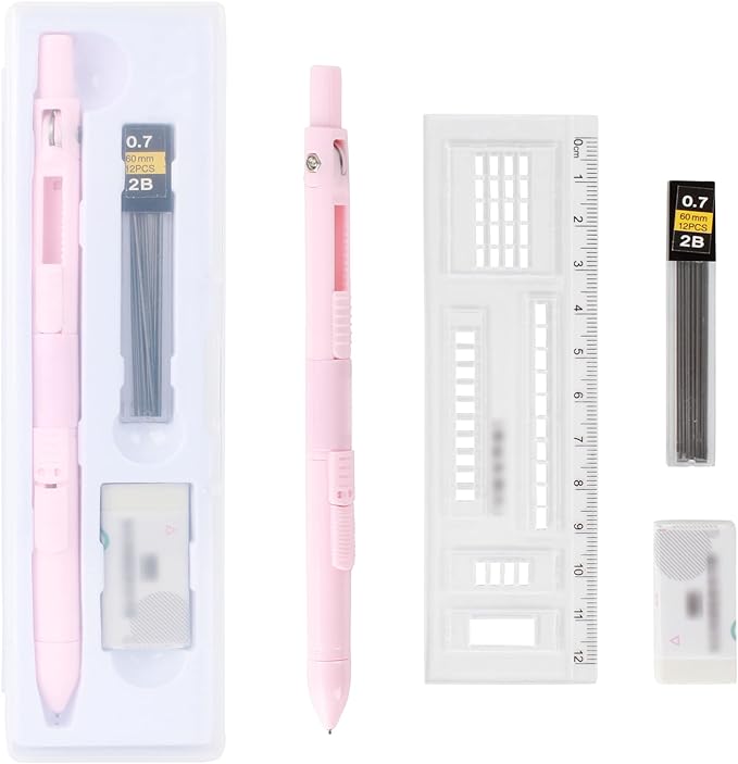 LABANCA 8 Pcs Compass Set with Protractor Rulers Pencil for Math Geometry (Compass Pen-Pink)