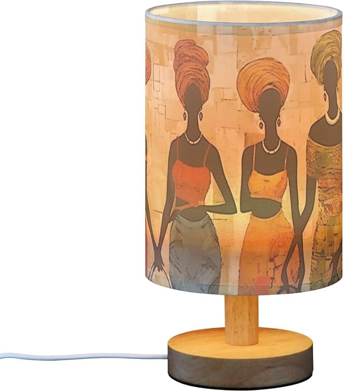 Bedside Lamp African American Black Womens Basket Table Lamp with USB Port Wood Base for Living Room,Bedroom,Nightstand,Office 214a5266
