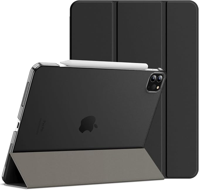 JETech Case Cover for iPad Pro 11 4/3/2 (2022/2021/2020) Black | Slim Translucent Back Design Tri-Fold Stand Auto Wake/Sleep Lightweight Shockproof Protection