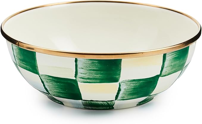 MACKENZIE-CHILDS Enamel Everyday Bowl, Serving Bowl for Entertaining, Extra Small, Green-and-White Emerald Check