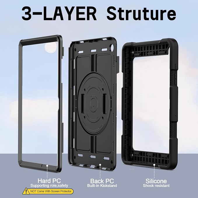 Case for Samsung Galaxy A11+ Plus/ A9 Plus 11 inch 2026/2023 with 360° Swivel Handle Strap Cover with Lanyard Black