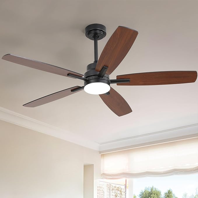 ARTPLAN 52" Ceiling Fan with Light and Remote, Noiseless DC Motor & Reversible Blades - Flush Mount LED Ceiling Fan for Bedroom, Living Room, Dining Room,Black