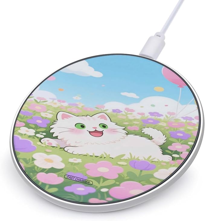 Cute Cat Floral Wireless Charger Fast Charging Pad | Anti-Slip Qi Certified Wireless Charging Pad for All Phones with Wireless Charging Function for Home Office Travel
