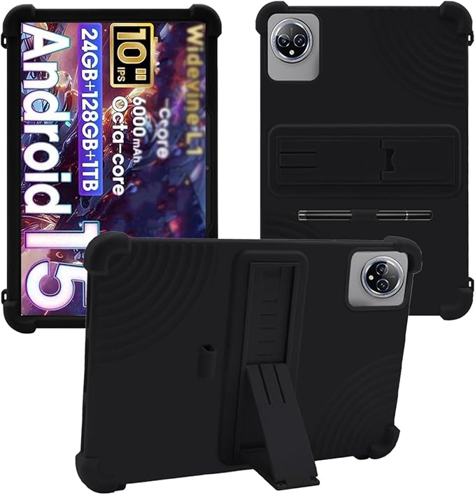 Case for Raemond K80 Tablet 10 Inch Android 15WUNIAK Hollow Back DesignHeat Dissipation Shockproof Lightweight Adjustable Kickstand Silicone Shell&ampKids Friendly Soft CaseBlack