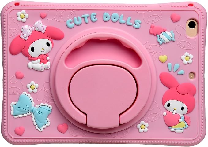 Cartoon Case for iPad mini 1/2/3/4/5 7.9，MONEHOYSY Cute Soft Silicone Kickstand [Drop ProofShock ProofAnti Slip] Back Stand Cover Case for Kids Children Teens Girls Boys (Kitty-1)