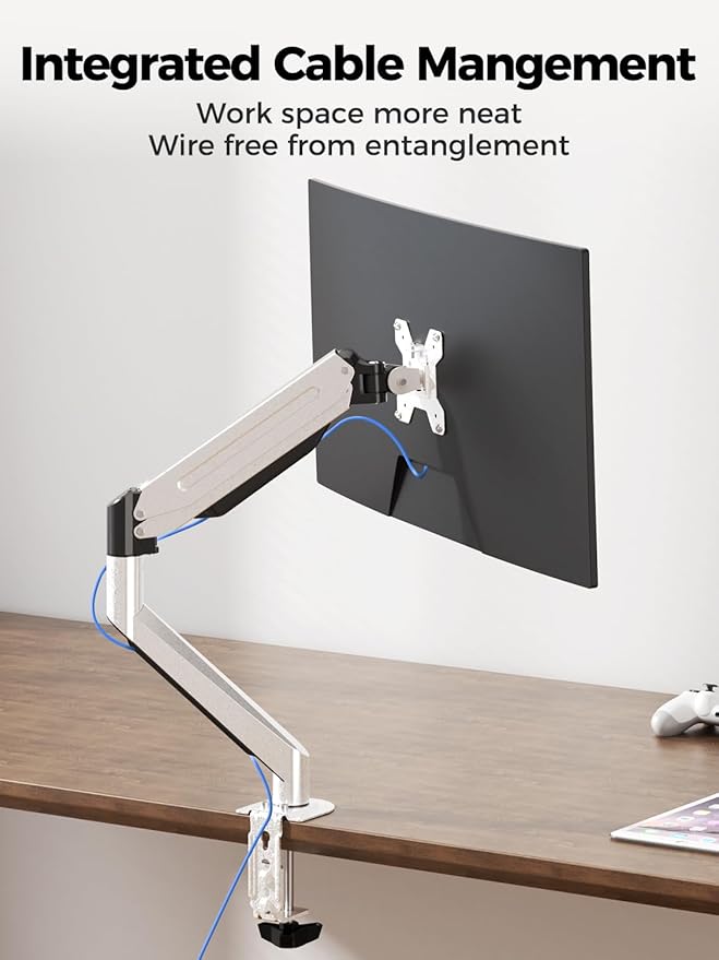 Suptek Monitor Mount Gas Spring Monitor Arm Desk Mount Fully Adjustable Fits 17 20 22 23 24 26 27 32 35 inch Monitors Weight Capacity up to 24.25 lbs (Silver)