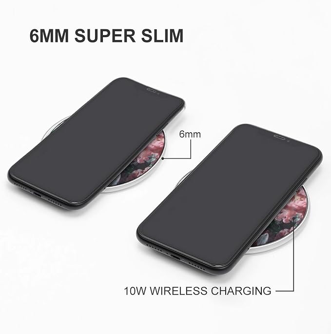 Pink Teal Wireless Charger with Aluminum Alloy Frame Qi Certified Fast Wireless Charging Pad 10W Charging Station Portable Phone Charger for All Wireless Charging Phone