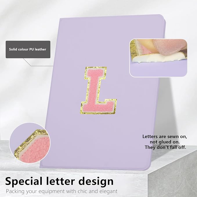 for iPad 9th Generation 10.2 Inch 2021/2020/2019 Case Initial Chenille Letter Suture Personalized for iPad 9th/8th/7th Generation Case with Auto Sleep/Wake Pencil Holder (Black A)