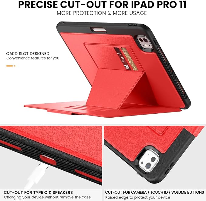 for iPad Pro 11 inch Protective Case M5 2025/M4 2024: Heavy Duty Shockproof Case with Pencil Holder - 360°Rotating Handle/Stand - Screen Protector - Shoulder Strap Black/Sky Blue