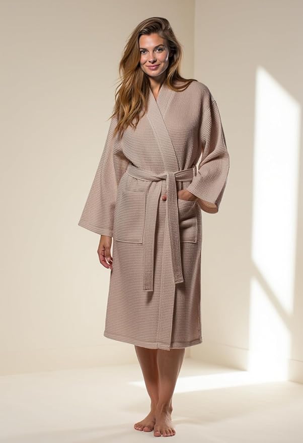 Turquaz Lightweight Full-Length Robes For Women Waffle Kimono Bathrobe - Soft, Fast-Drying, Long-Lasting Cotton Blend Unisex