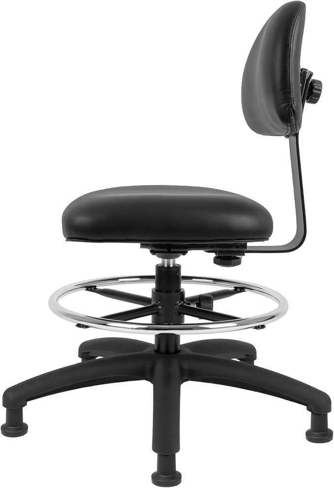 Chair Master FSS Series Square seat Mid (19"-27") seat Height Chair. Vinyl-for Office, Garage, Desk, Shop, Computer, Doctor, Medical, Easy to Clean! 18" Footring (Black, Mid Stool, Glides)