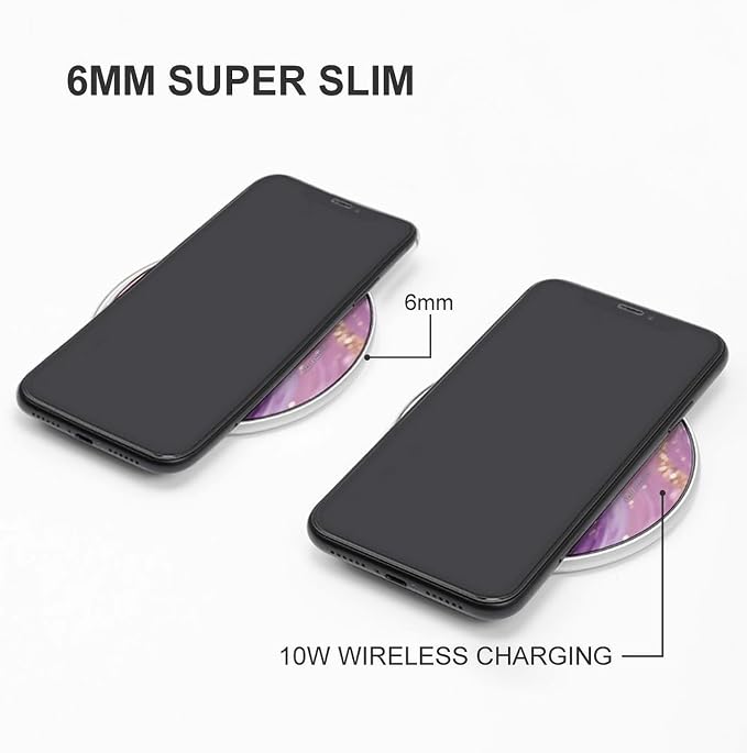 Pink Purple Marble Wireless Charger with USB CableAluminum Alloy Frame 10W Max Compatible Fast Wireless Charging Pad- 3.2ft Cable Included for Travel Home Office Desk
