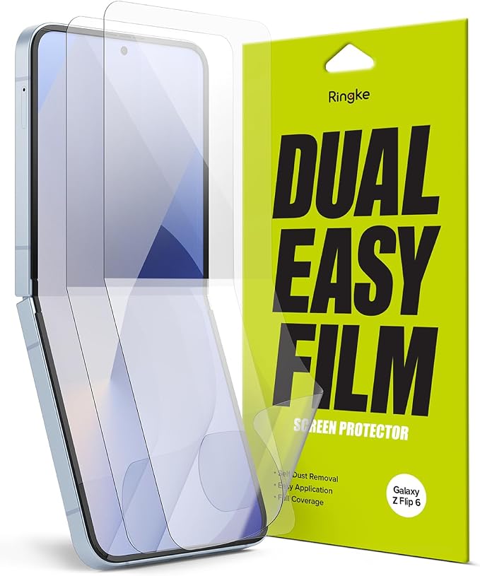 Ringke Dual Easy Film [4-Layer Protection] Compatible with Samsung Galaxy Z Flip 6 Screen Protector Self Healing Repair Coating Full Coverage Screen Protector with Installation Tool - 2 Pack