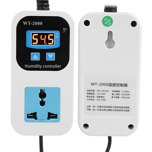 Digital Humidity Controller Humidity Detector Controlling Device, Air Humidity Controller with LCD Display, Humidity Moisture Controlling Switch Socket for Home Warehouse Greenhouse(US Plug)