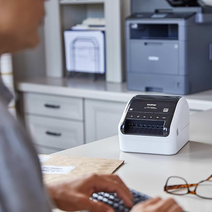 Brother QL-1110NWBC Wide Format, Postage and Barcode Professional Thermal Label Printer with Wireless Connectivity, Black And White, 6.7" x 5.9" x 8.7"