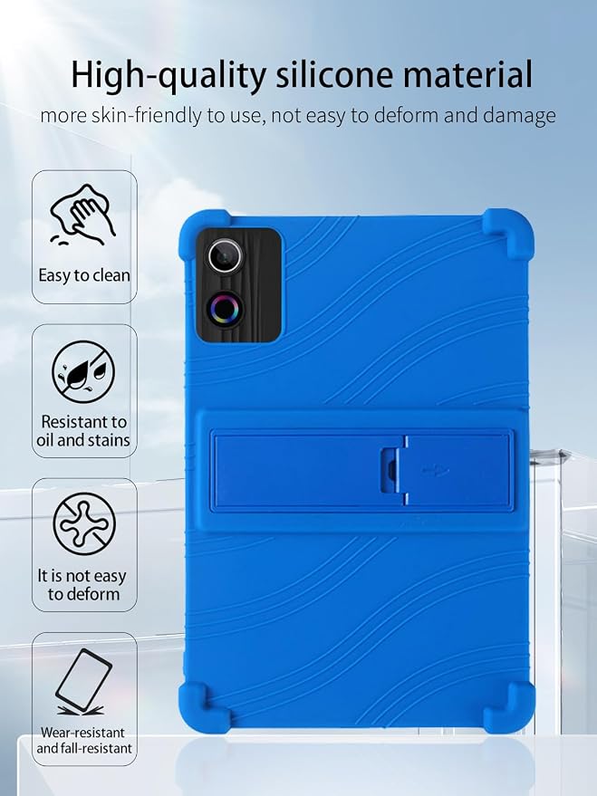 for Gleeso A10L Android 15 Tablet10 2.5K Ultra Clear Display Tablet Model CaseUYRUREL Soft Silicone Adjustable Stand Cover Lightweight Kids FriendlyBlue.