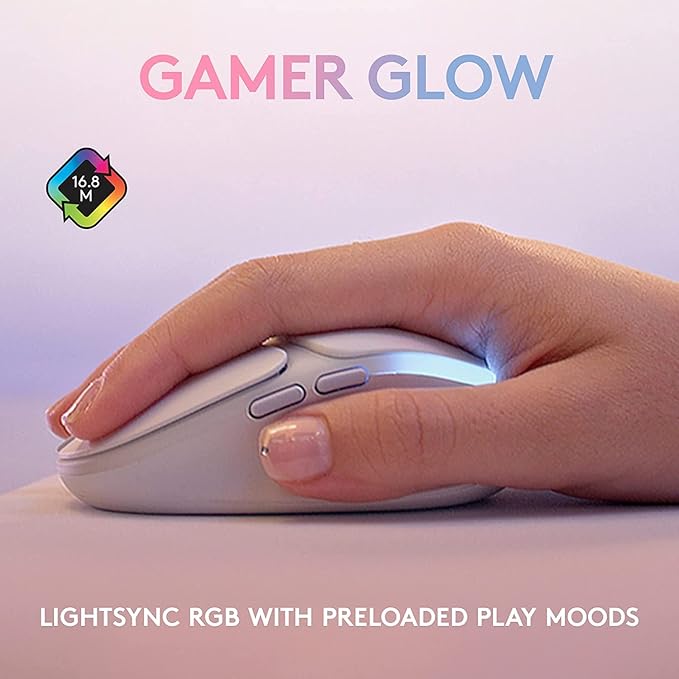 Logitech G705 Wireless Gaming Mouse, Customizable LIGHTSYNC RGB Lighting, Lightspeed Wireless, Bluetooth Connectivity, Lightweight, PC/Mac/Laptop - White Mist