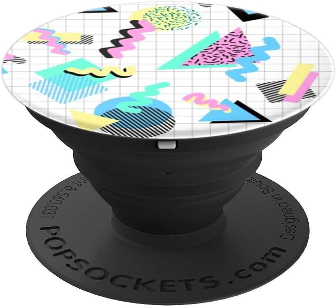 Aesthetica Retro 80's 90's Geometric Pattern Pop Socket PopGrip for Most Devices with Smooth Hard Plastic Cases - Black Multicolor
